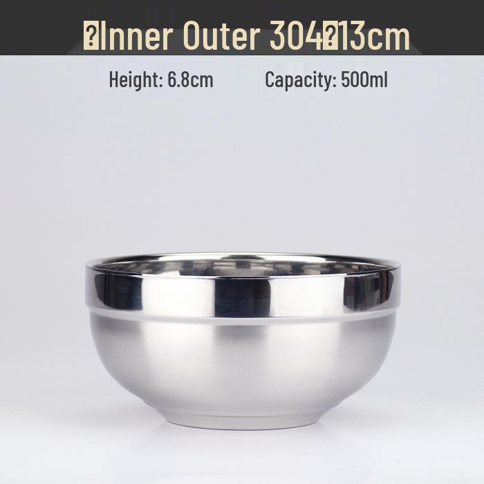 Large Double-Layer Insulated Stainless Steel Bowl with Lid - Anti-Scald, Anti-Drop, for Children and Adults, Ideal for Rice and Soup.