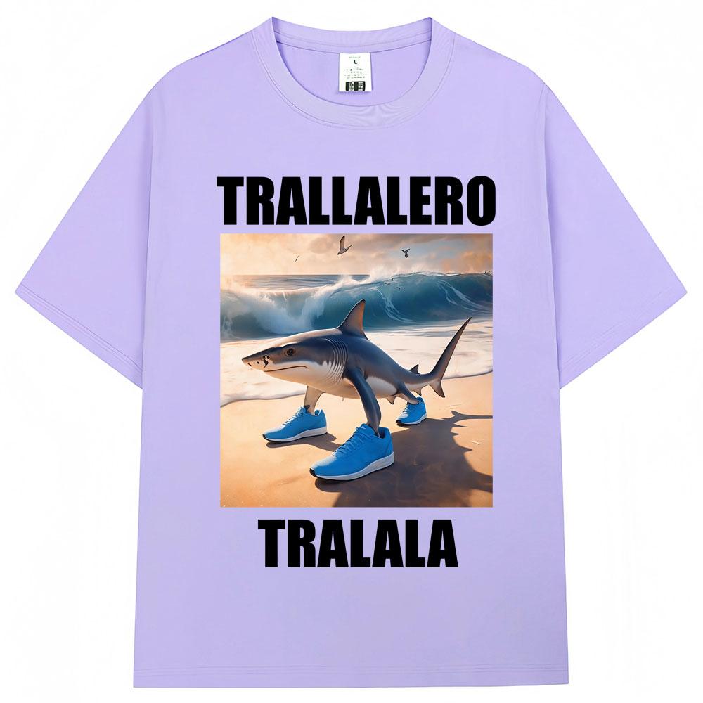Tralalero Tralala Funny Shark Meme T-Shirt Fashion Vintage T Shirts Casual Cotton Oversized O-Neck T-Shirts Streetwear