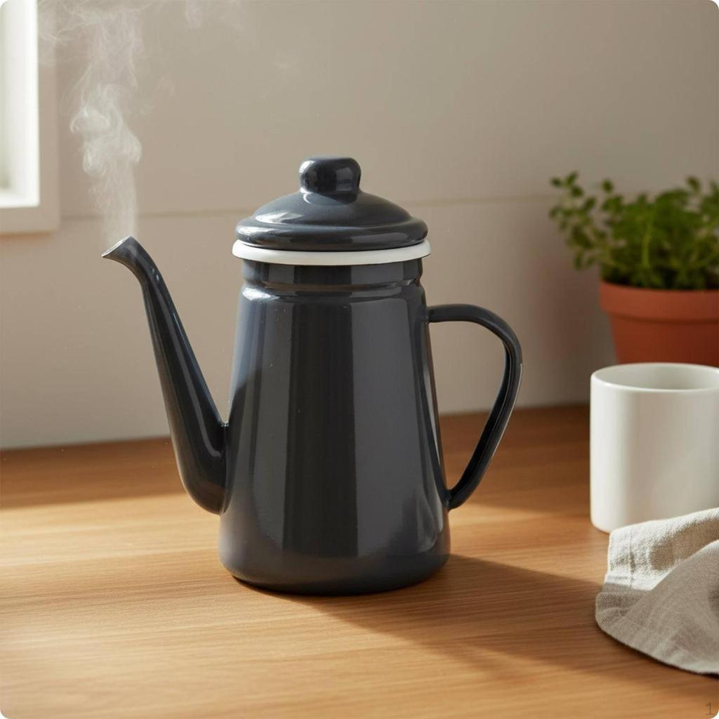 Enamel Coffee Pot Thickened Tea Long Spout Kitchenware for Home White