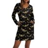 Women's Fashionable V-neck Long Sleeved Drawstring With Pocket Halloween Printed Casual Dress