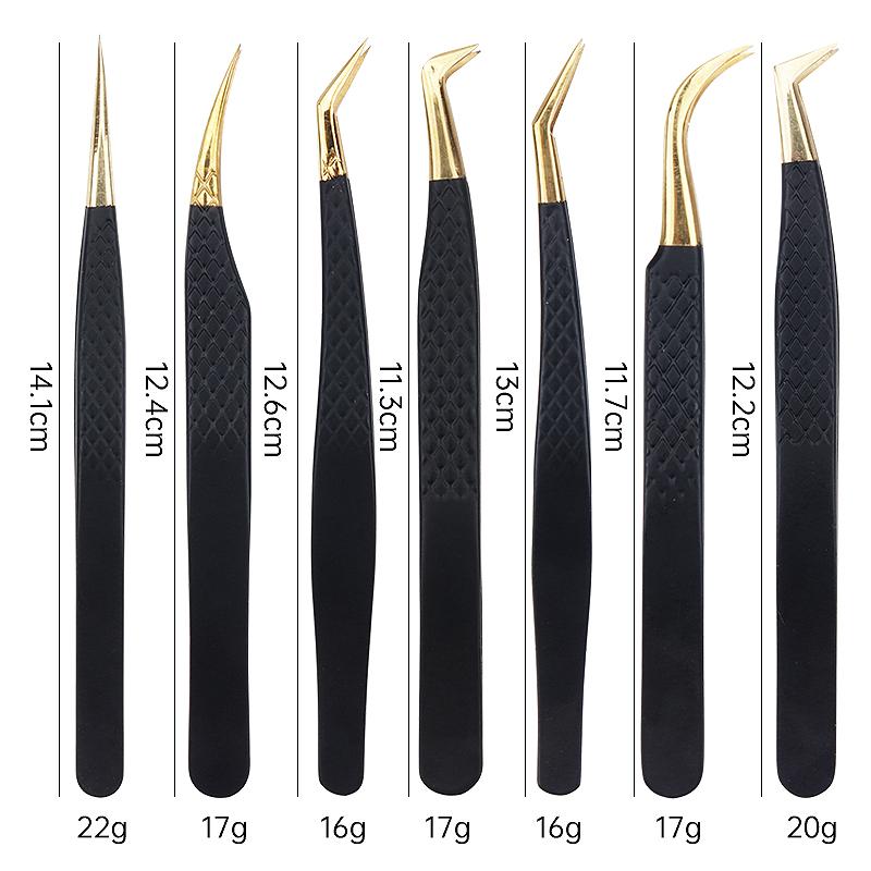 Professional Black Gold Stainless Steel Eyelash Tweezers High Precision Tweezers