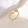Fashion Wind Moon Butterfly Titanium Steel Ring K Gold Plated Pearl Inlaid Geometric Women's Hand Jewelry