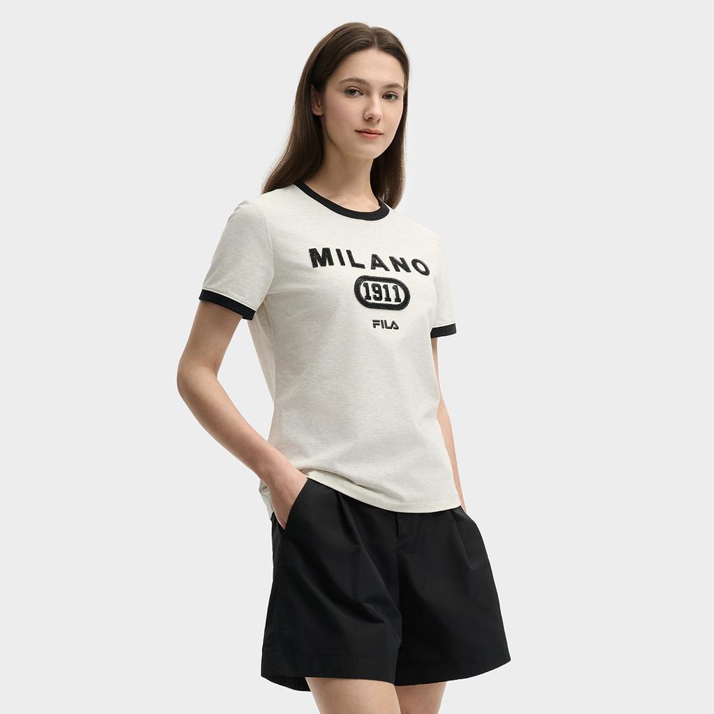 Fila Milano Italian Luxury Sports Collection Fashion Versatile Comfortable Casual Knit Short Sleeve T-Shirt Women Tops F11W525104F-LK