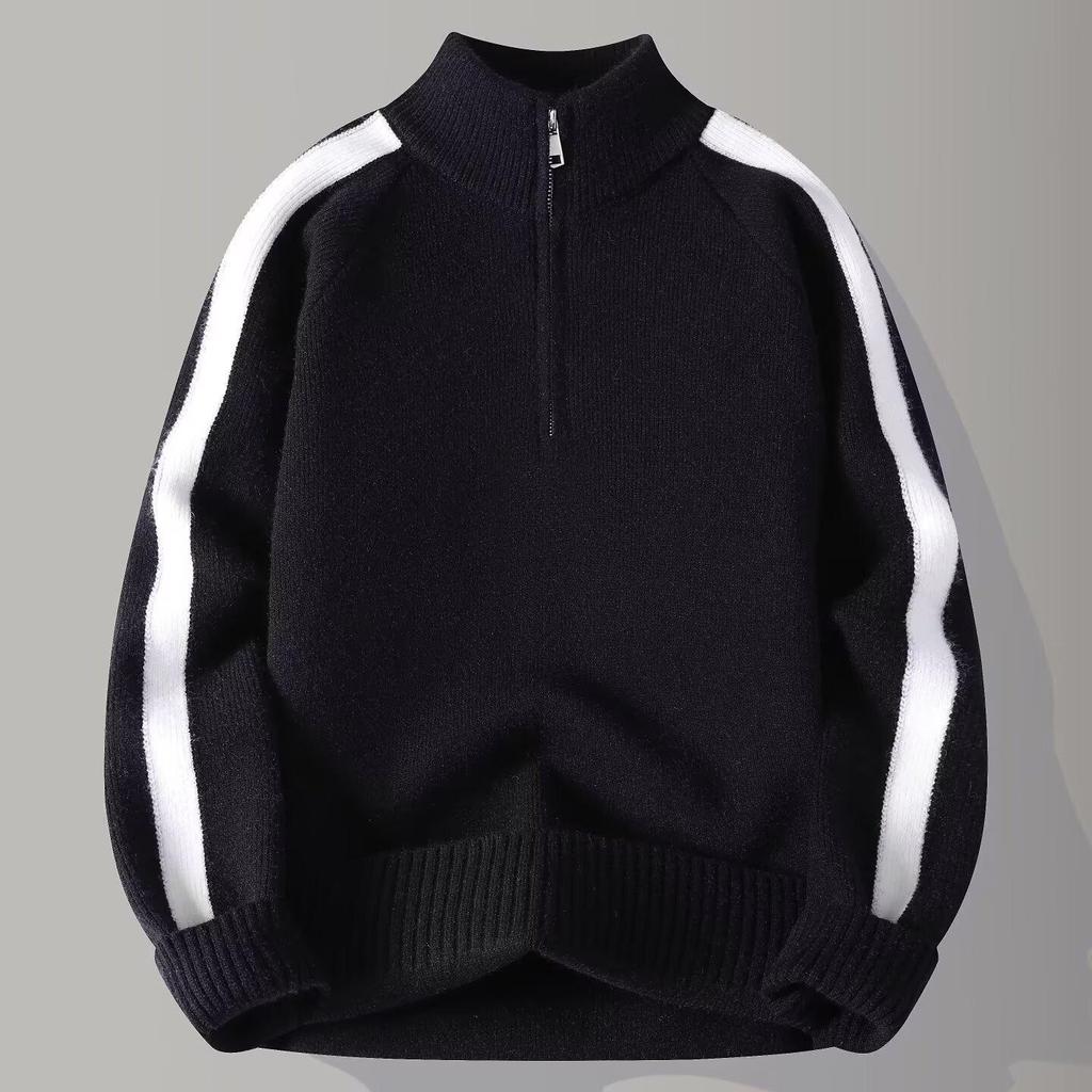 Men's Casual Zipper Stand Collar Sweater - Loose, Thick Knit for Autumn/Winter