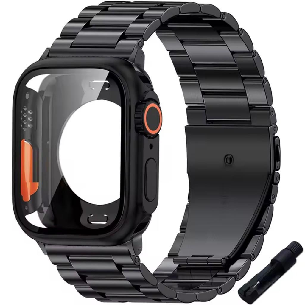 Glass Case+Metal Stainless Steel Strap For Apple Watch S11 S10 42mm 46mm 45mm 44mm 41mm 40mm iWatch Series 11 10 9 8 7 6 5 4 se