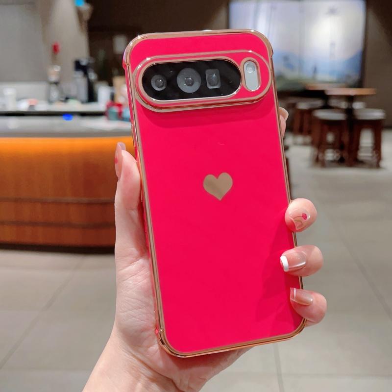 Trendy Glossy Plating Love Heart Soft TPU Case For Google Pixel 10A 10 9 Pro XL 8 7 A Skin-friendly Shockproof Bumper Back Cover