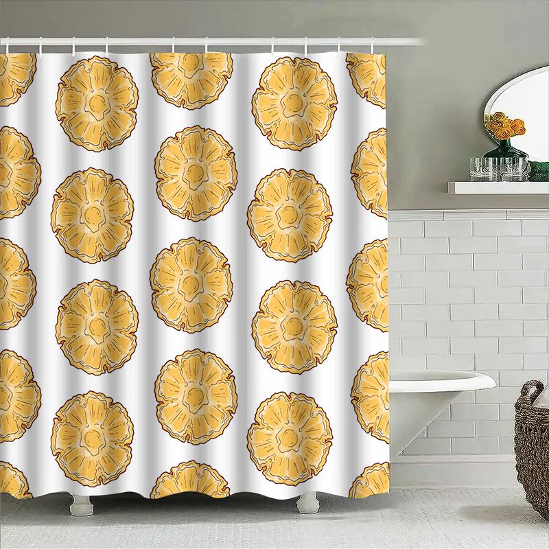 Yellow Floral Shower Curtain Bathroom Decor Modern Bath Mat Set With Rods For Bathtub Polyester Fabric Waterproof Quick-Dry