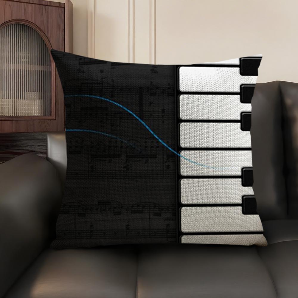 Music Piano Keyboard Cushion Cover Natural Linen Organic Fabric DoubleSided Printing Sofa Home Decor Breathable
