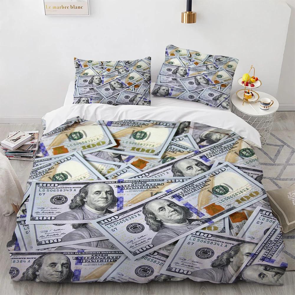 Geld Bettbezug Set Goldmünzen Druck Bettwäsche Set Weich Bequem Doppel Queen King Size Bettdeckenbezug für Teenager Erwachsene