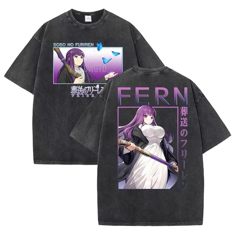 

Hot Frieren: Beyond Journey s End Anime Fern Manga Graphic Print T-Shirt Men Women Streetwear Fashion Vintage Washed Cotton Oversized Summer New Tee XXXL сірий