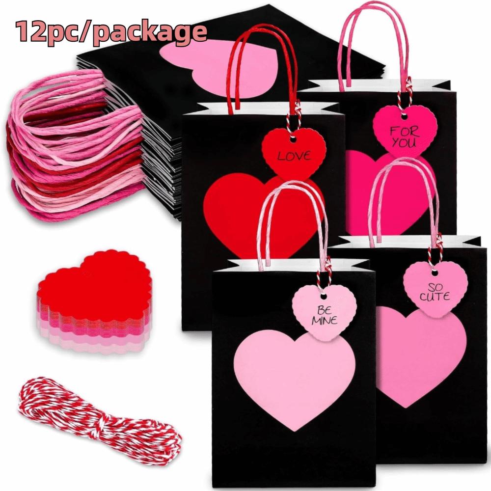 10/12PCS New Heart Design Gift Bags Kraft Paper Eco-Friendly Shopping Bags With Handles Party Favor Bags Party Favor