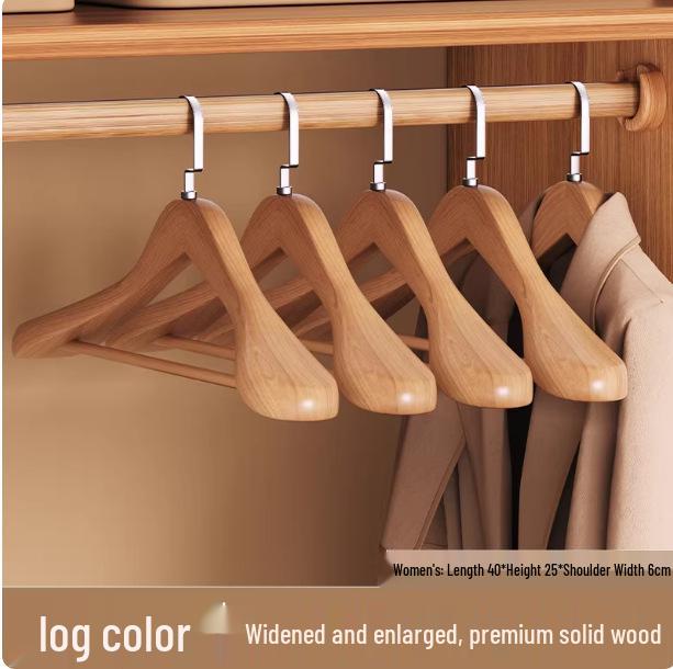 High-Grade Wide Shoulder Flocked Wood Hanger – Non-Slip, Trace-Free, Ideal for Clothing Stores & Hotels Solid Wood Wide Shoulder - Round Head and Rod