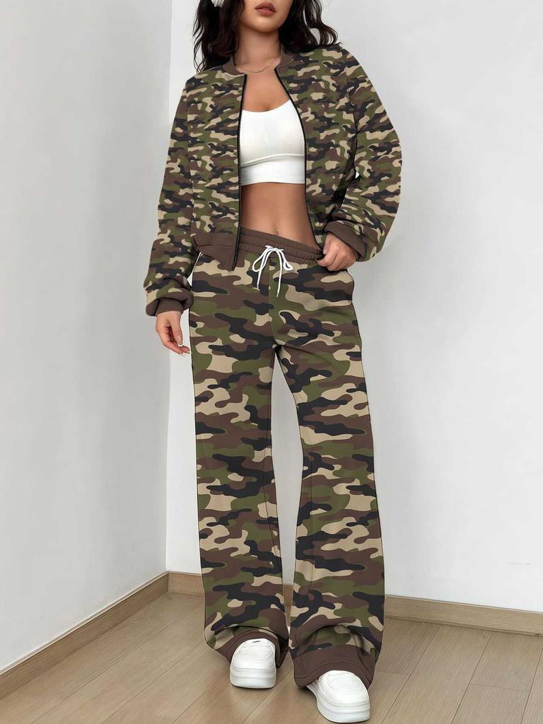 Splicing Autumn And Winter New European And American Women'S Clothing Army Green Camouflage Printing Suit Women