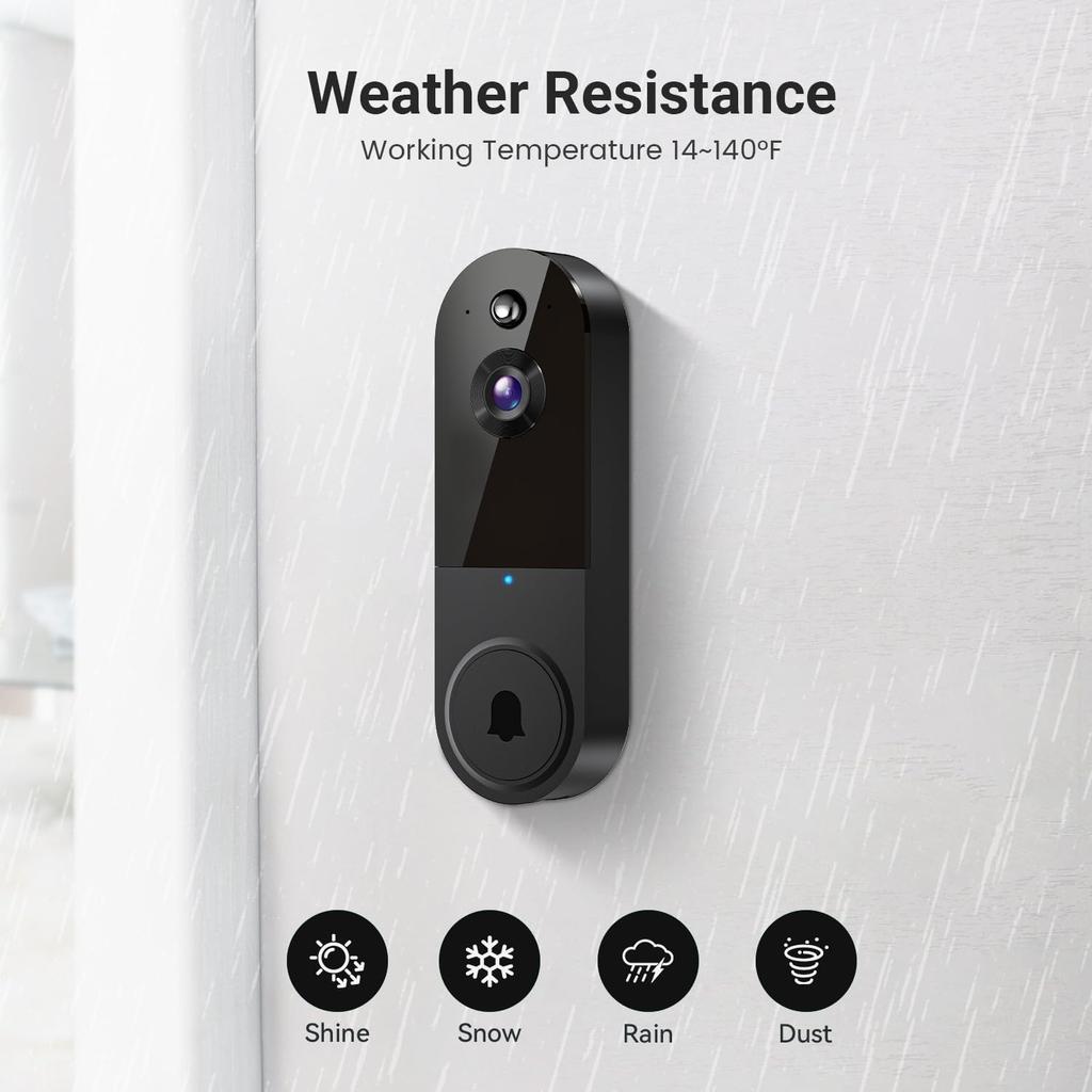 1080P Wireless Video Doorbell Camera, Night Vision, Intelligent AI Detection, Two-Way Audio, 2.4GHz Wi-Fi Support, Chime Included, Battery Powered,