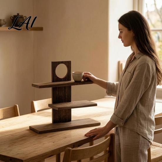 Stable Wooden Organizer Three Layers Coffee Cup Storage Rack Durable Countertop Multi Layer Organizer Space Saving Display Stand for Kitchen Mug