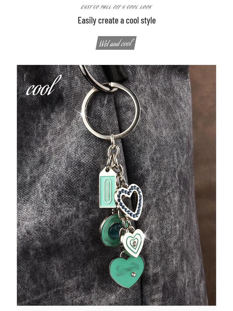 Elegant Hjerteanheng med Katteøye-stein for Par - Metall Nøkkelring til Bilnøkler