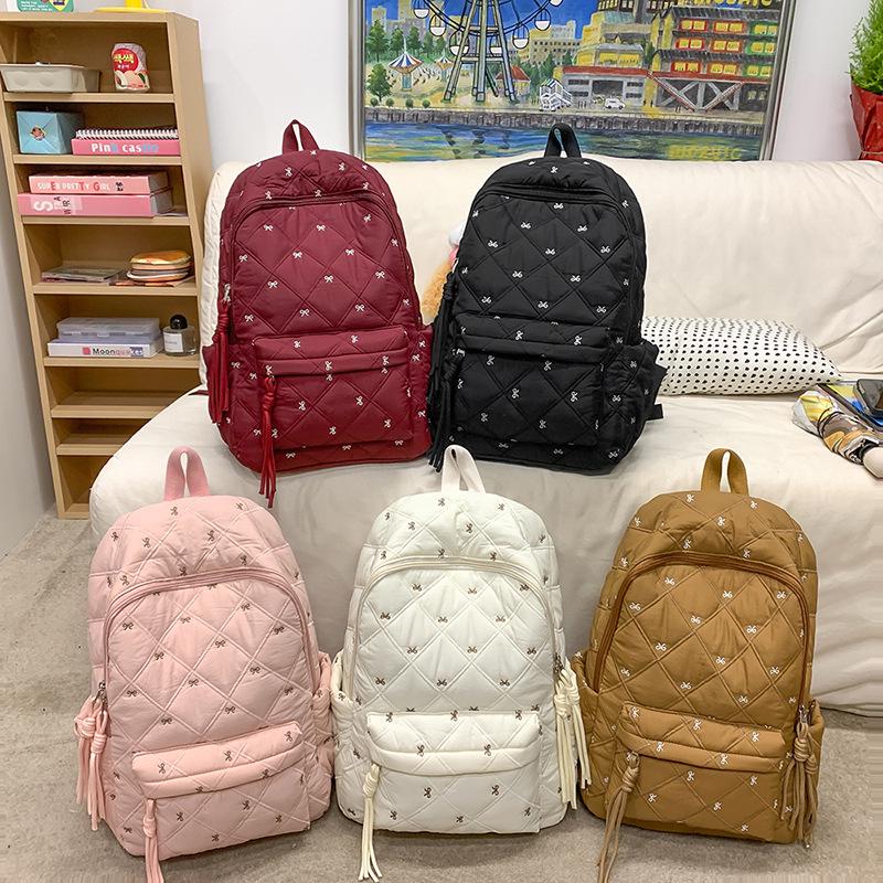 Korean-style Large Capacity Backpack with Cute Bow Embroidery for Female College Students