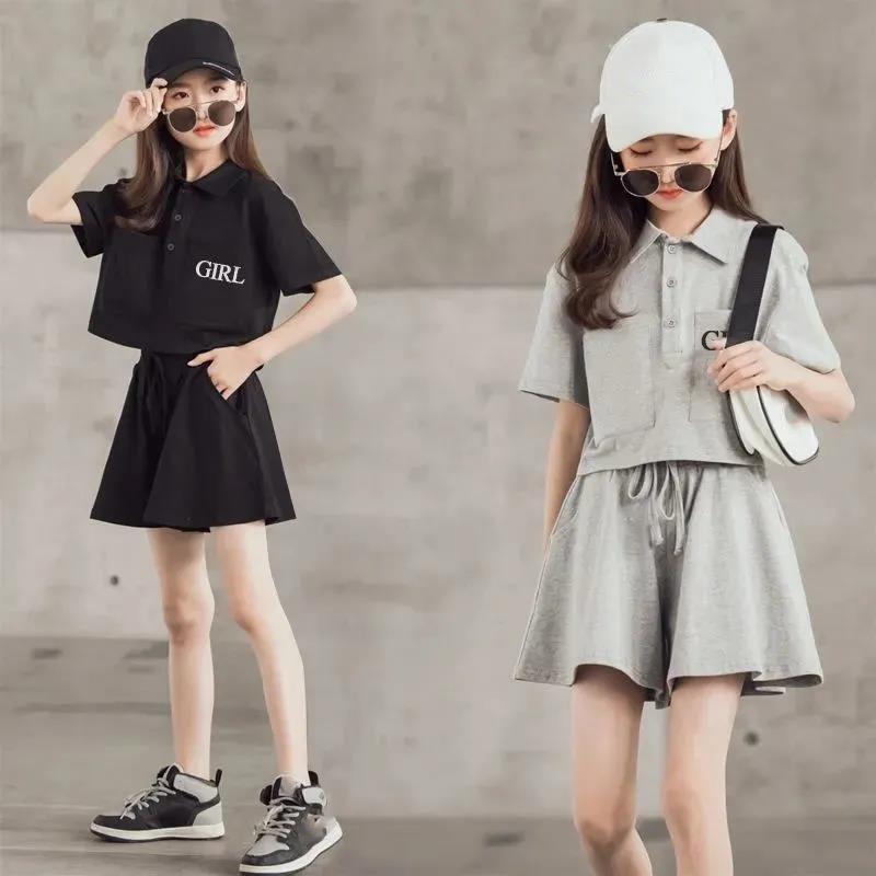 Summer Girls Sports Children Girl Kids Tracksuit Girls Polo Shirts Shorts