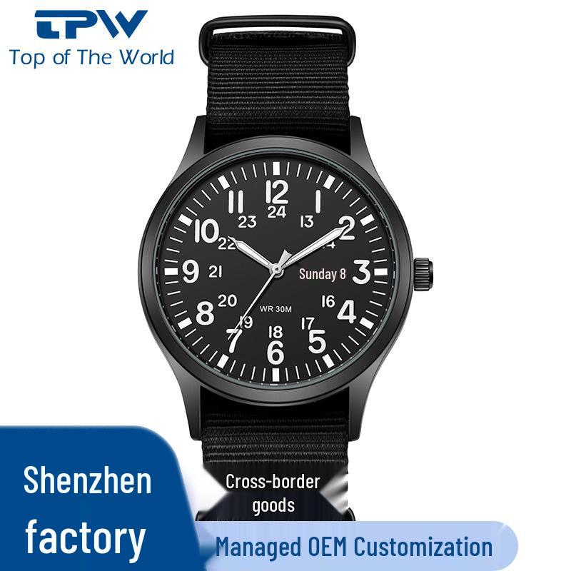 TPW 2024 Men's Luminous Nylon Quartz Watch with Date and Week Display