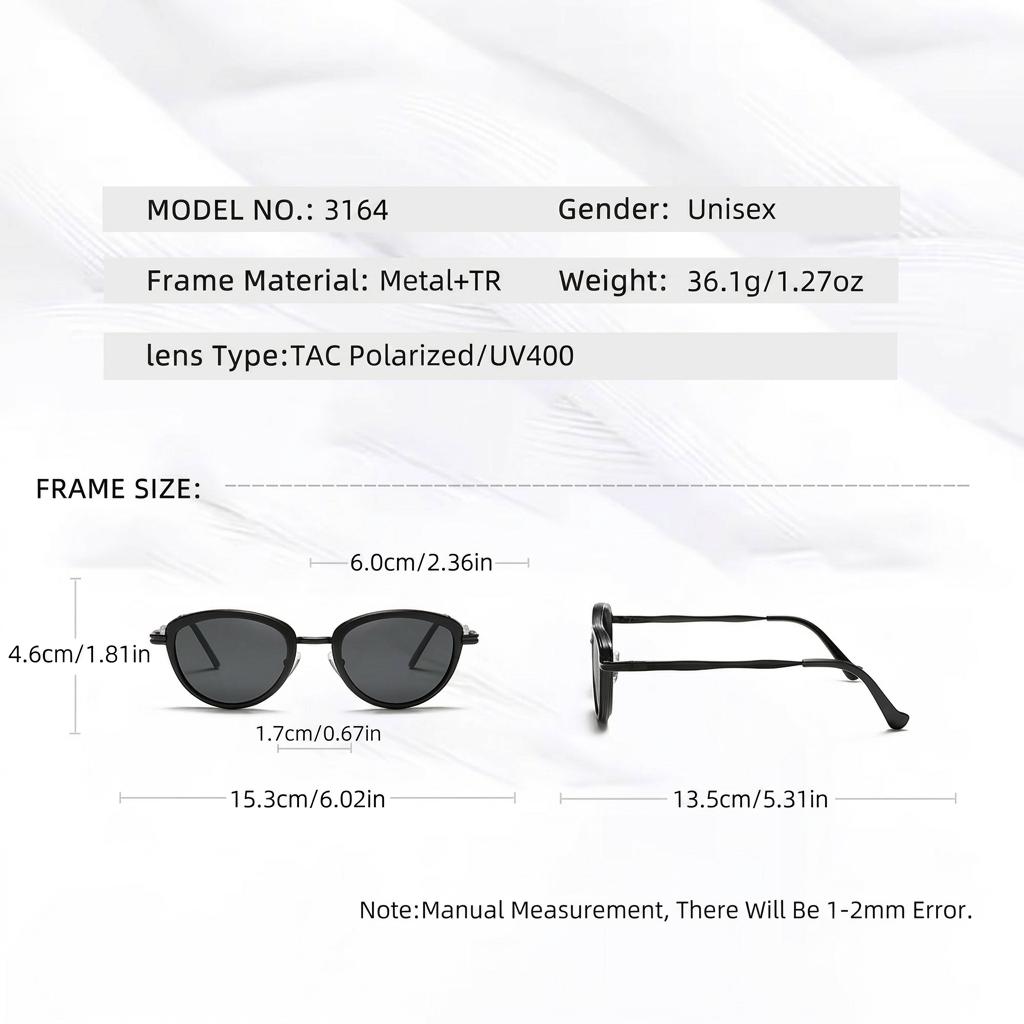 Cat Eye Polarized Sunglasses For Men Women, Uv400 Protection Tac Lens Trendy Metal Frame Sun Glasses For Driving Travel Style