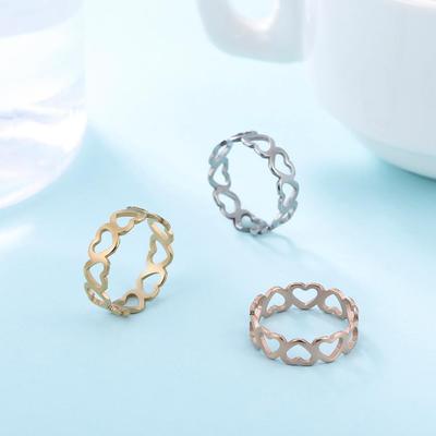 Skyrim Lovely Hollow Heart Ring Stainless Steel Romantic Rose Gold Color Casual Wedding Engagement Rings Jewelry Gift For Women