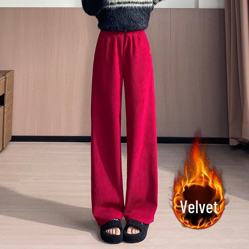 Women's High-Waist Fleece-Lined Wide-Leg Slimming Pants - Autumn/Winter 2025 Style