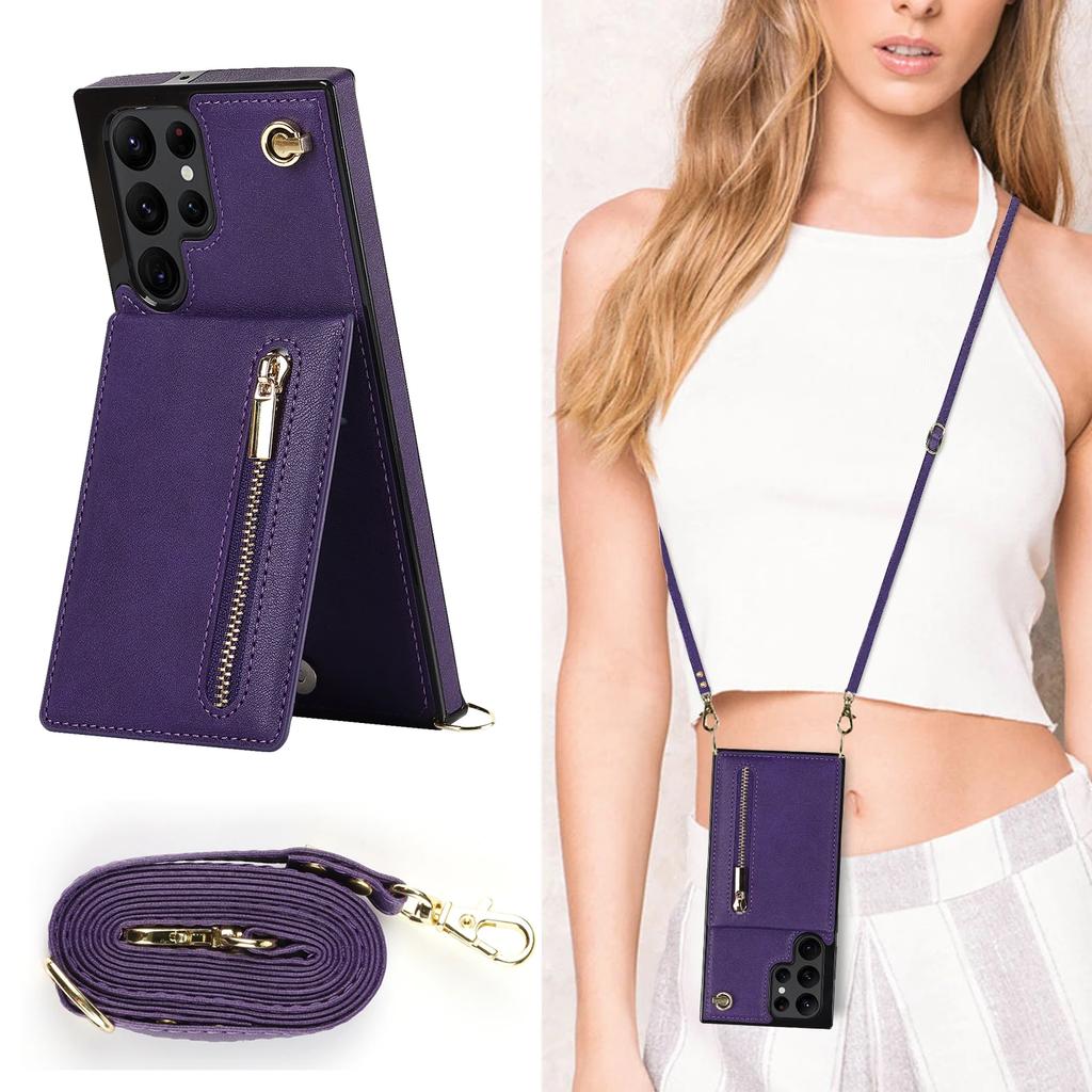 Portemonnee met Rits Crossbody Lanyard Hoesje Voor Samsung Galaxy S24 S25 Ultra S22 S21 Note20 S20 S23 Plus 5G Standaard Kaartsleuf Hoes