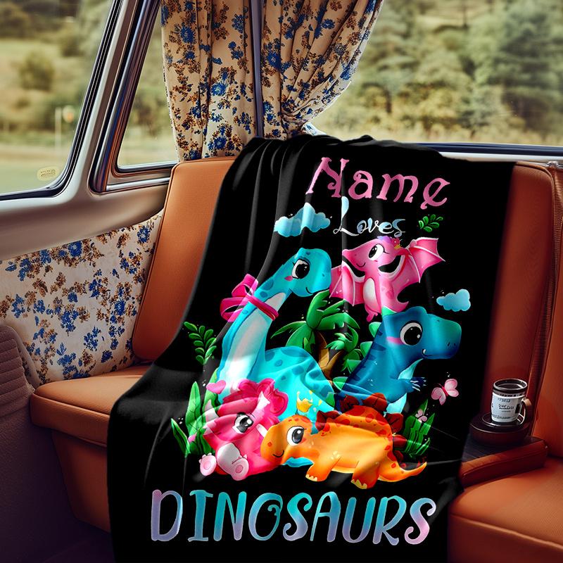 Dinosaurs Blanket Personalized Name Soft Comfortable Stylish Blanket Car Blanket Perfect For Travel Camping Outdoor Home Suitable For All Seasons