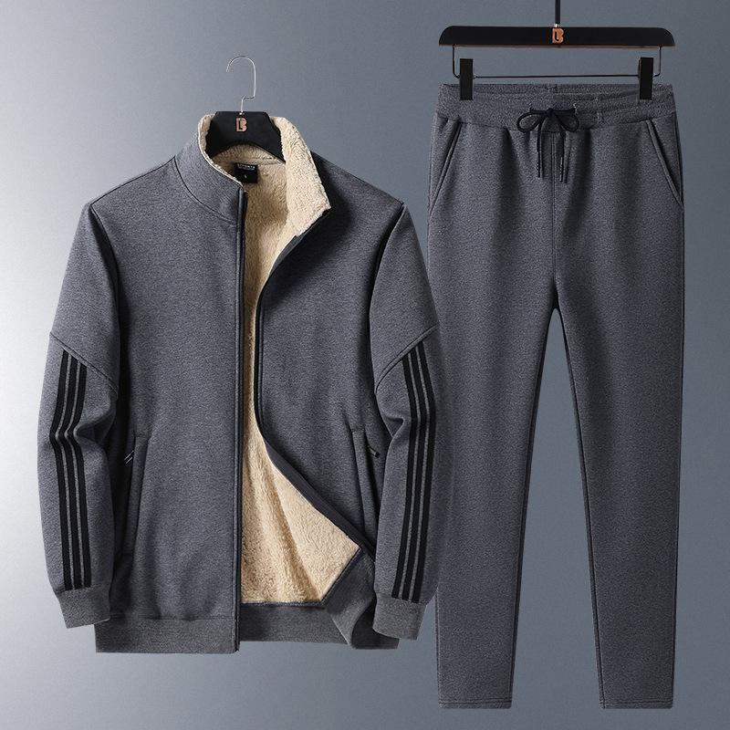 New Winter Lamb Wool Fleece Thickened Cardigan Sweater Two-piece Winter Hooded Sports Leisure Sports Suit