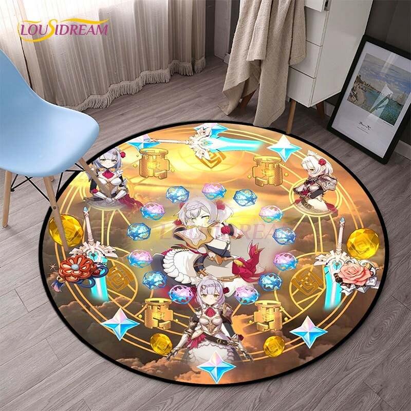 Genshin Impact Runde Teppiche für Schlafzimmer, Cartoon-Teppiche für Wohnzimmer, Kinder, weicher Teppich, rutschfeste Bodenmatte, Heimdekoration, Camping, Picknick