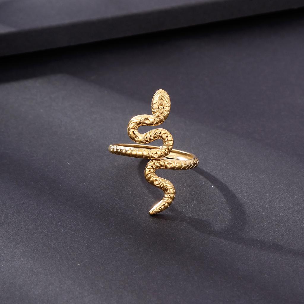 18K Gold-Plated Long Snake-Shaped Titanium Steel Ring Female, Hip-Hop Punk Style Opening Adjustable Ring