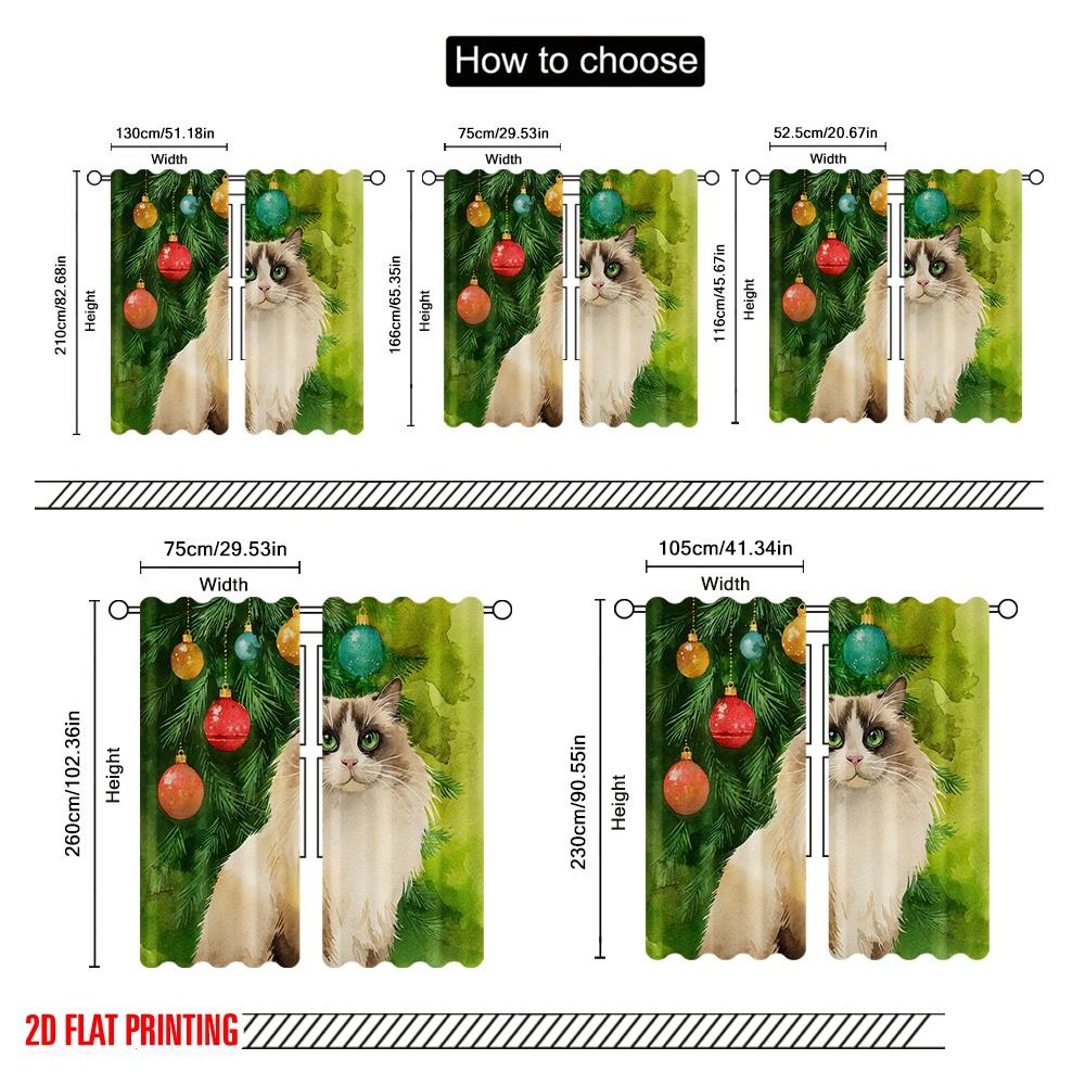 2pcs,2D Plane Printing Curtains Digital Printed Longhair Cat by Tree Durable Polyester (without Rod) Art Deco Festive Use for