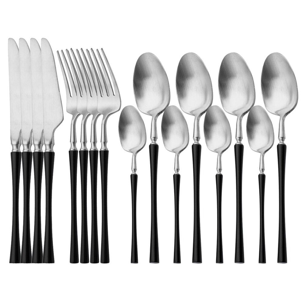 16Pcs/Set White Gold 18/10 Stainless Steel Dinnerware Cutlery Set Fork Coffee Spoon Knife Set Matte Tableware Kitchen Flatware