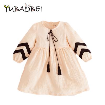 Robe d'automne pour bébé fille, ample, en coton et lin, manches lanternes, avec nœud, vêtements décontractés pour enfants
