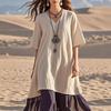 Vestito estivo da spiaggia per le vacanze, con maniche corte, stile boho patchwork, da donna