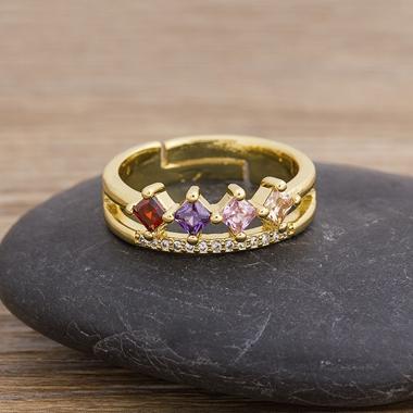 Nidin New Arrival 12 Styles Rainbow Crystal Rings for Women Adjustable AAA Cubic Zirconia Opening Geometric Ring Jewelry Gifts
