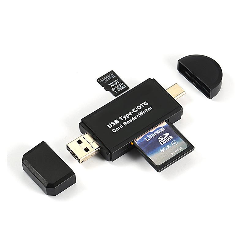 

3 in1 USB Type C Adapter for Computer Android Mobile Phone Dual Use Typec Multifunctional OTG Card Reader Mini Camera TF SD Card чорний
