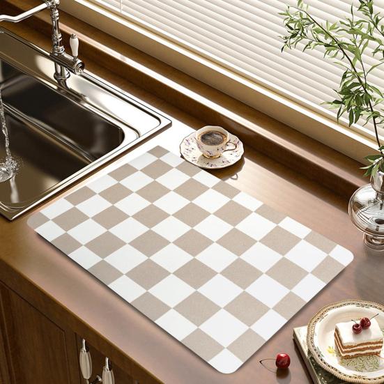 Plaid Coffee Machine Mat Absorbent Diatom Mud Drying Pad Easy-care Dining Table Mat Non-Slip Kitchen Bar Accessory