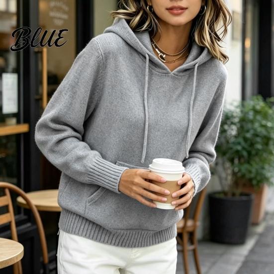 Solid Color Hooded Top Women Knit Hoodie for Fall Winter, Long Sleeve Pullover Sweater Relaxed Fit Hoodies with Front Pocket, Casual Outerwear