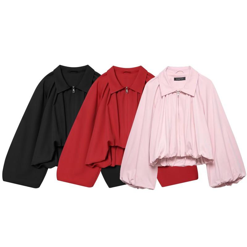 Womens Oversized Balloon Sleeve Pilot Jacket Short Cropped Bomber Coat Casual Streetwear 2026