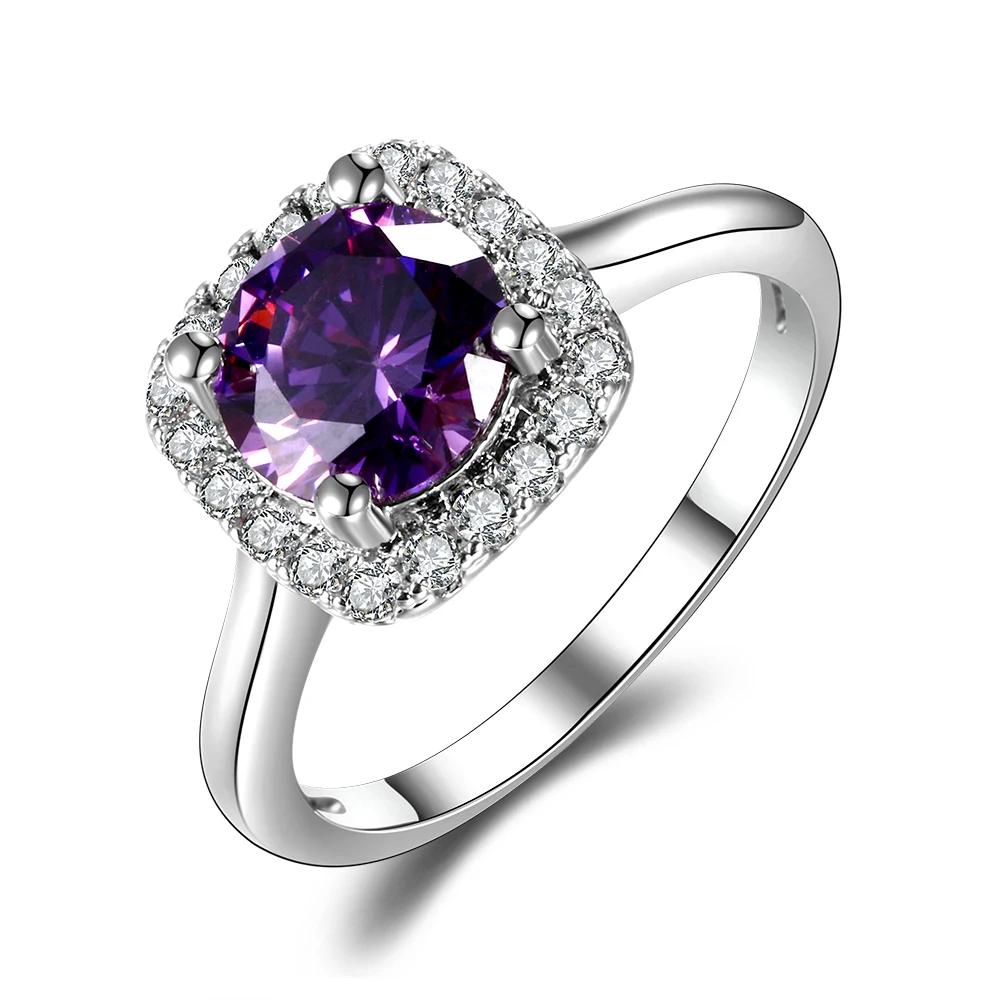 Trendy Purple Amethyst Ring 8MM Sparkling CopperBand High Quality Luxury Jewelry Wedding Engagement Rings for Women
