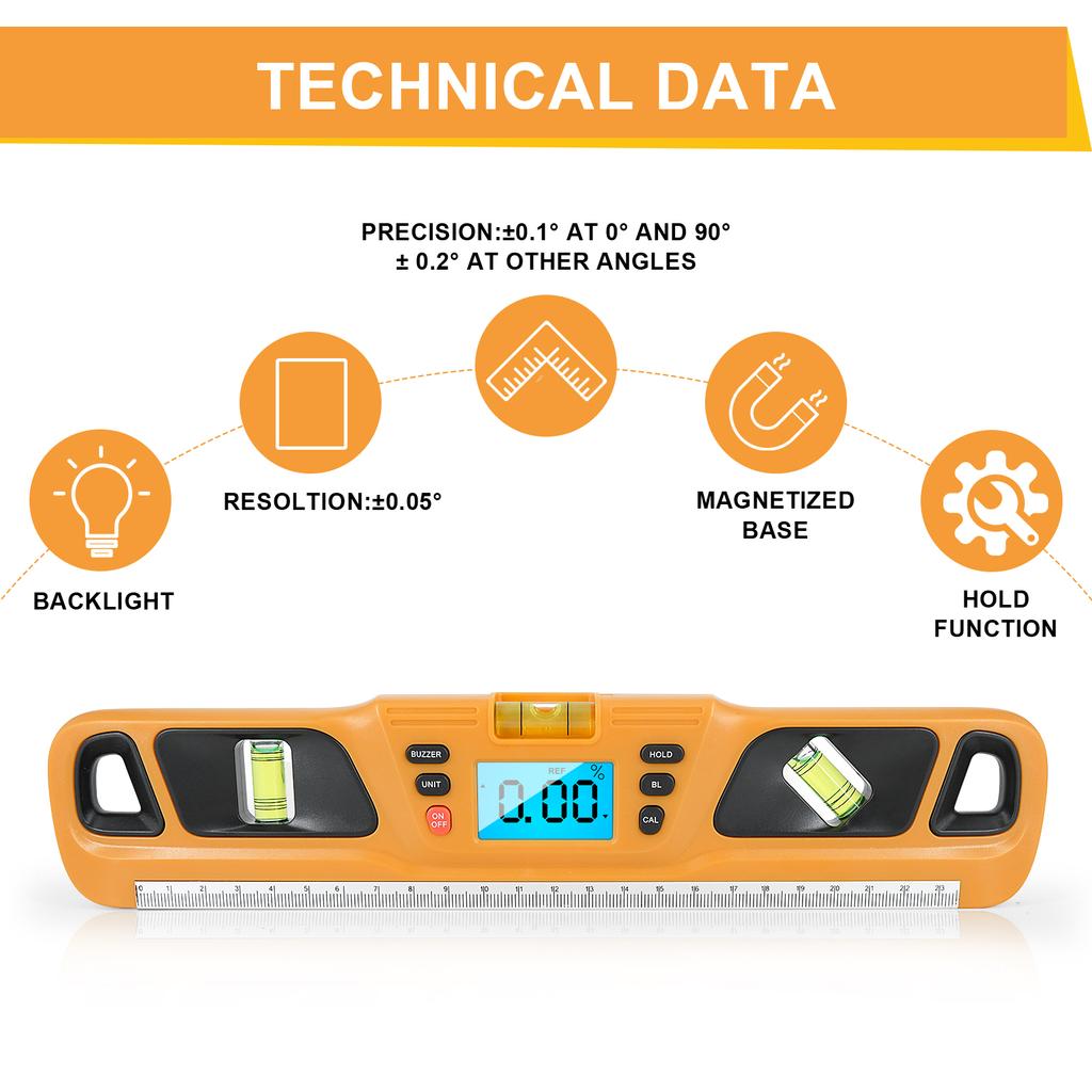 Digital Spirit Level Inclinometer Horizontal Scale Ruler Electronic LED Display Protractor Magnetic Base Measuring Tools