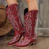 Autumn and Winter Large Size Thick Heel Middle Heel Embroidered Sleeve Western Cowboy Boots High Leather Boots Women's Boots
