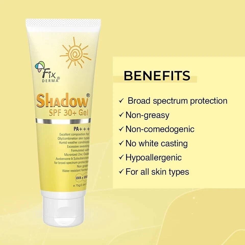 Fixderma Shadow Sunscreen SPF 30+ PA+++ Gel Broad Spectrum Sunscreen 75gm
