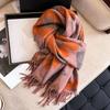 Elegant Women's Double-Sided Cashmere-Feel Scarf Shawl for Autumn & Winter - Thick, Warm, Dual-Use Neck Protection.