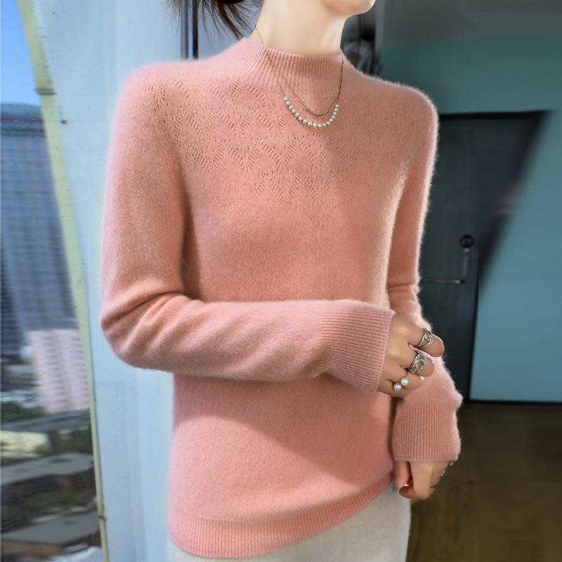 DAFIFY Women's Fashion Casual Fall Winter Solid Color Print Long Sleeve Half Turtleneck Sweaters