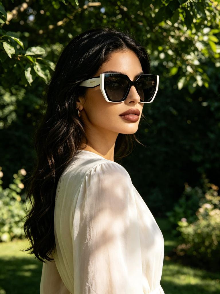 PRADA Women Two-Tone Black White Cat Eye Sunglasses Retro Geometric Thick Acetate Frame UV Protection Anti Glare Fashion Street Driving Shades