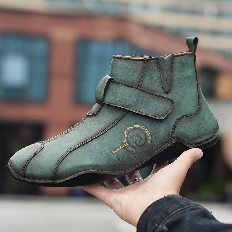 Brand Men High Top Boots Men's Leather Shoes Winter Fashion Plush Warm Outdoor Sneakers Non-Slip Zipper Driving shoes Big Size48