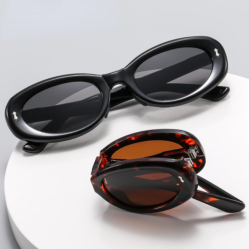 Sun Glasses Women Anti-reflective Elliptical Frame Folding Sunglasses Vintage Sunglasses for Men