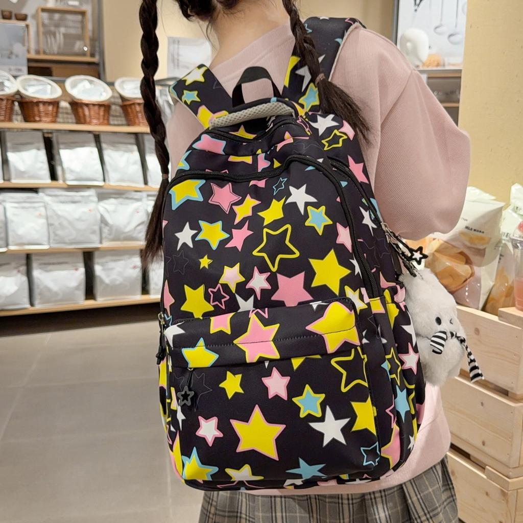 Schoolbag Five-pointed Star Schoolbag for Female Junior High School Students To Reduce the Burden Ins Niche Students Backpack Large Capacity Wide